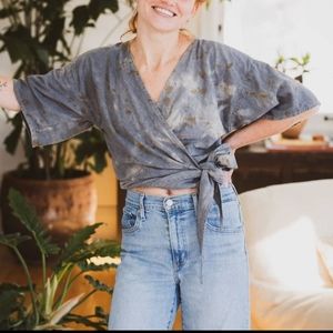 Earthen color botanically dyed silk wrap shirt